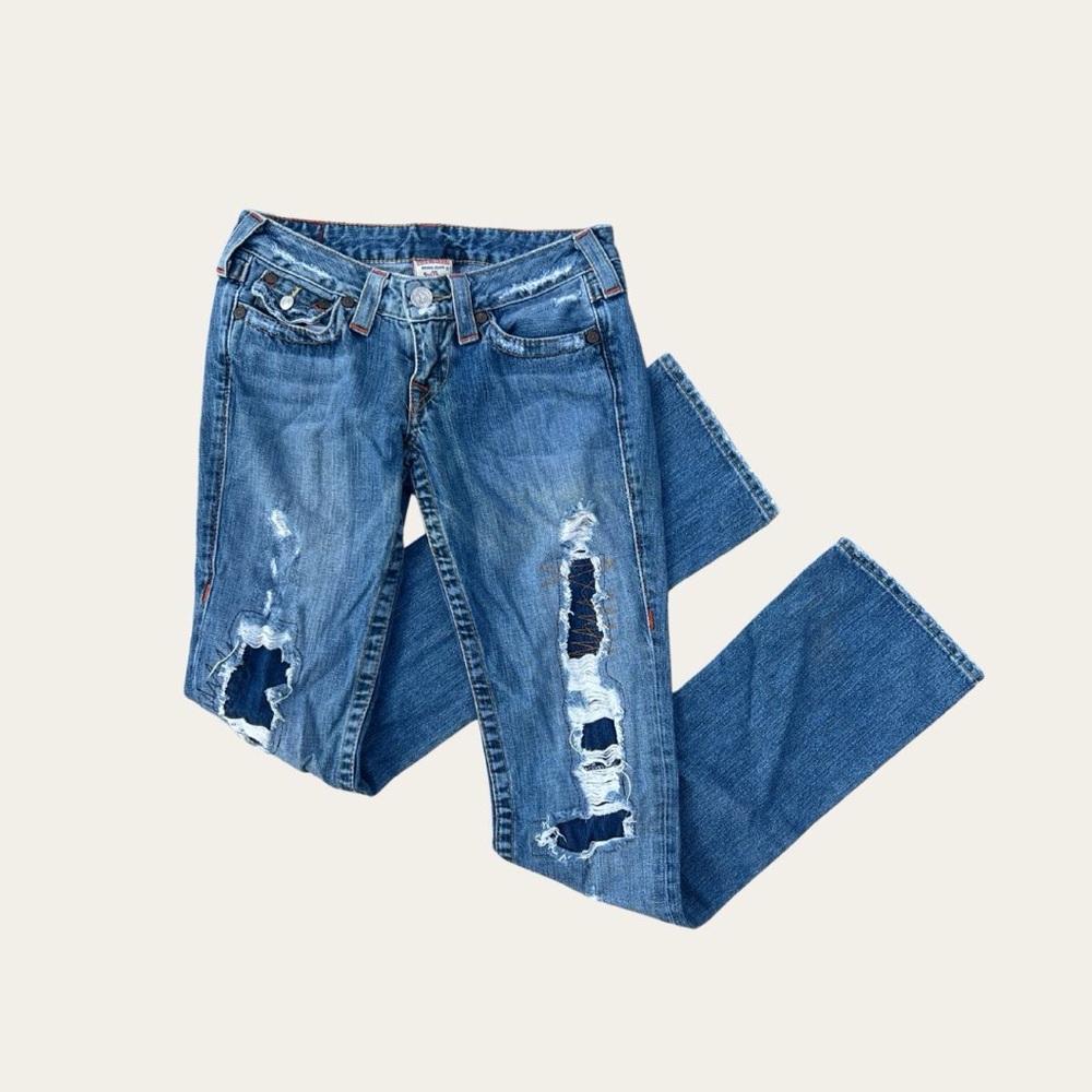 Vintage Y2K Low Rise True Religion Distressed Blue Jeans
